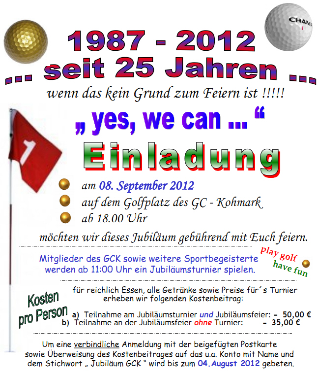 Einladung 25 Jahre GC Kohmark